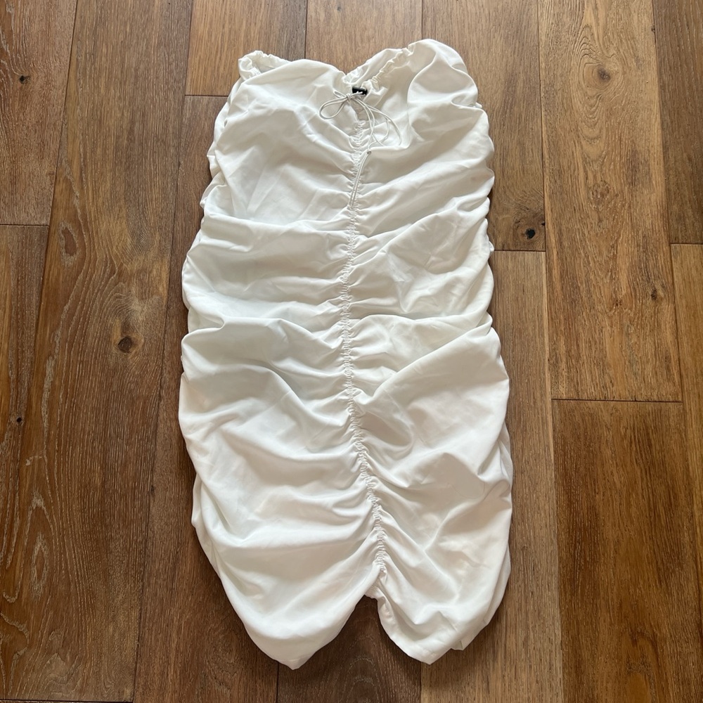White Ruched bodycon ribbed skirt
